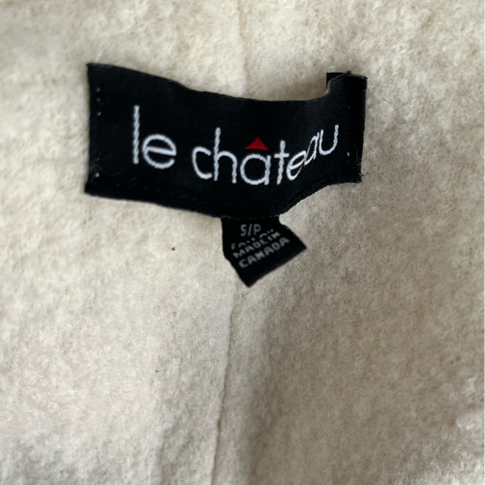 🇨🇦 Le Château Cream Off white Wool Hooded Midi Length Coat Size Small - Picture 6 of 7